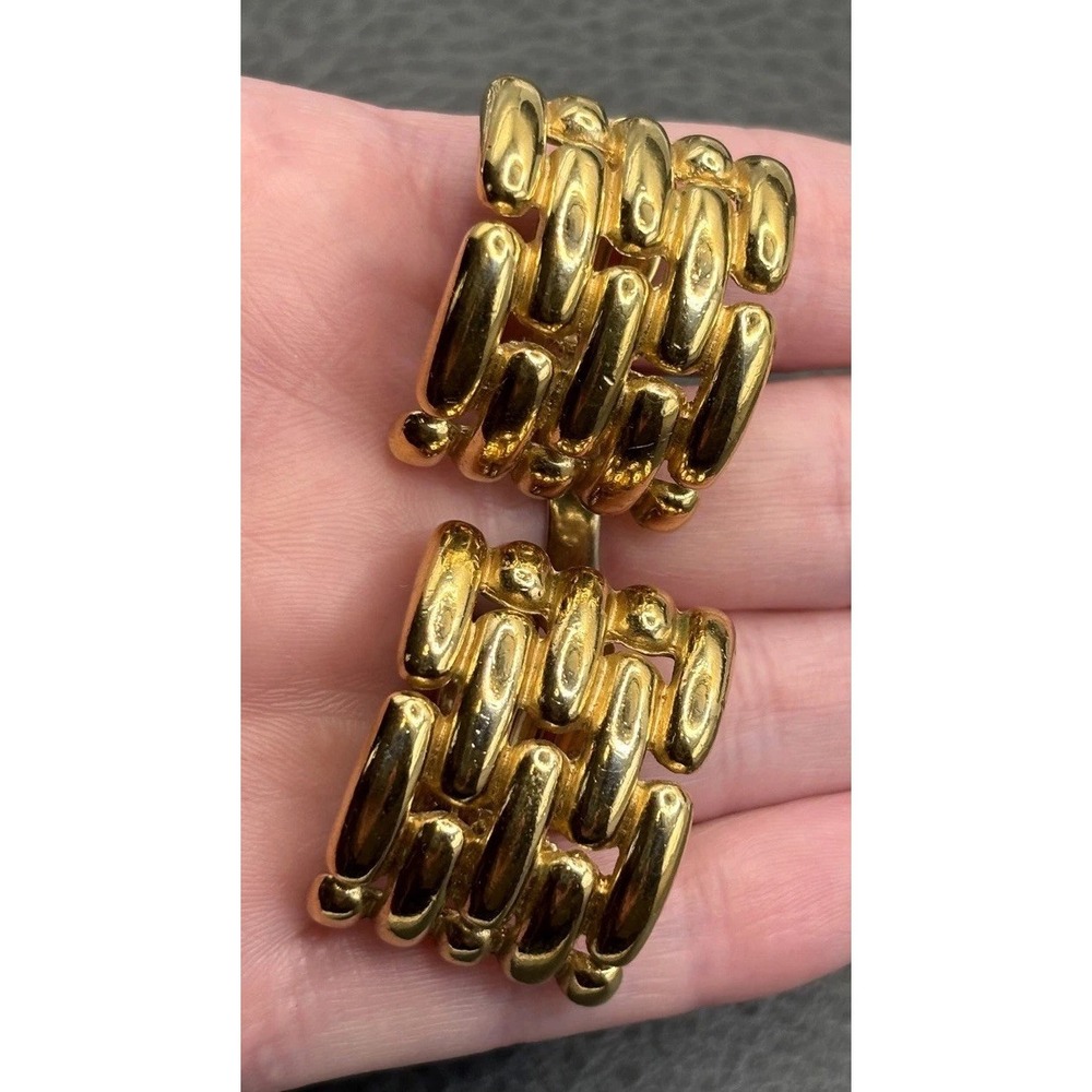 VTG 80s Givenchy Woven Chunky Runway Clip Earrings Basket Weave Gold Tone - EXC!